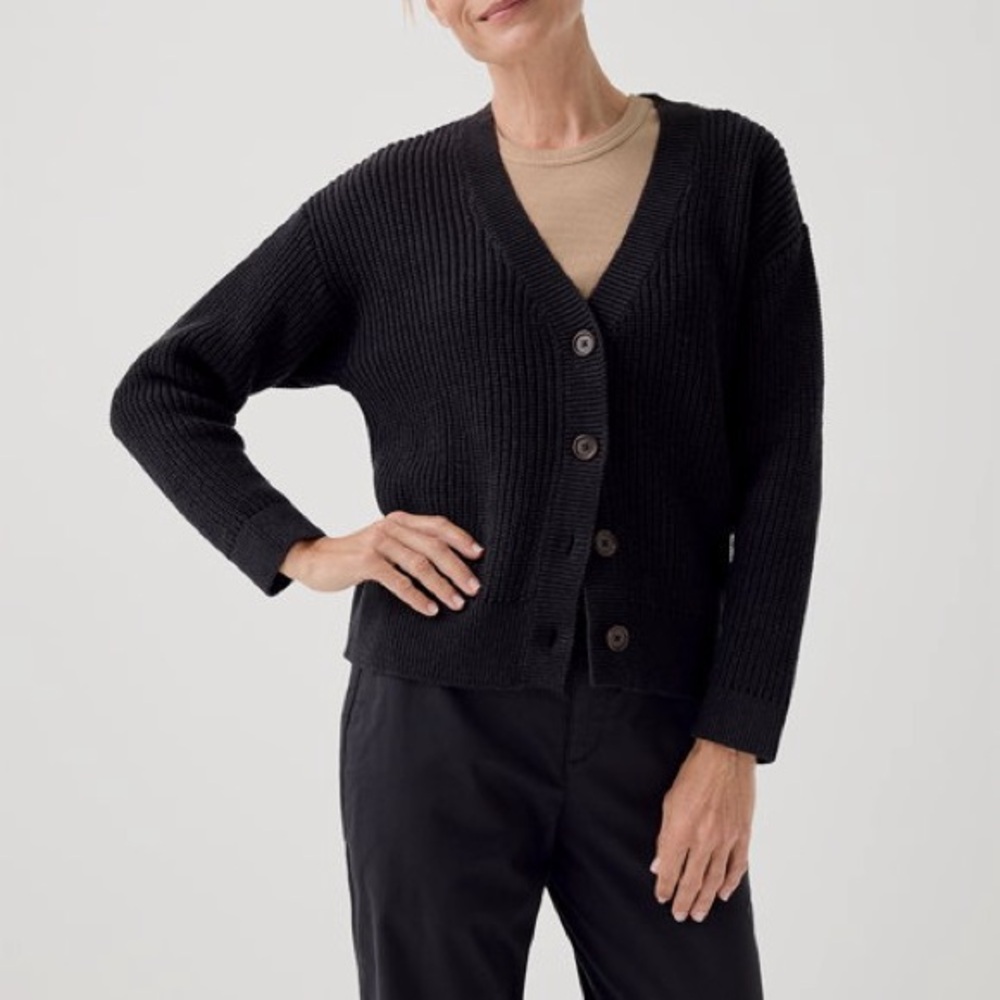 Pact Luxe Knit Cropped Cardigan Sweater Black